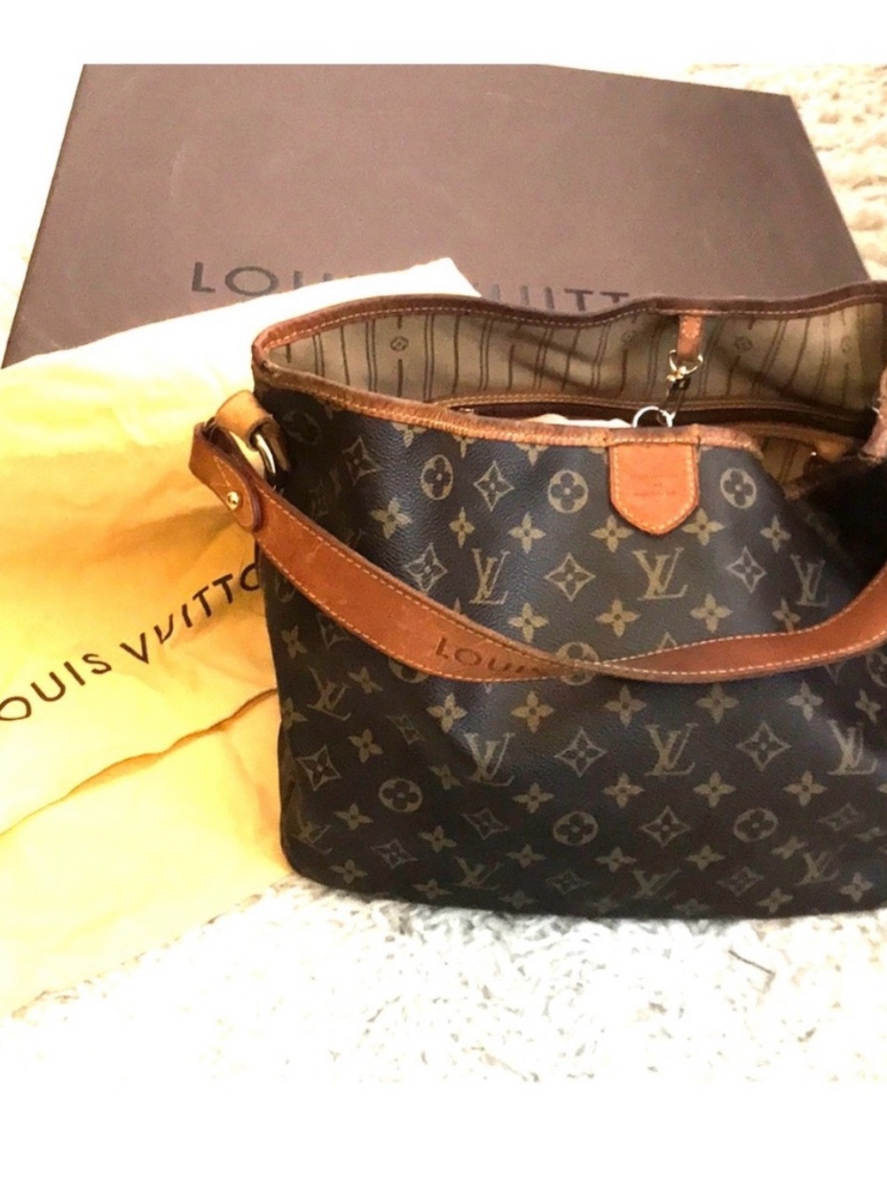 Louis Vuitton Monogram Canvas Shoulder Bag in Dark Brown & Tan